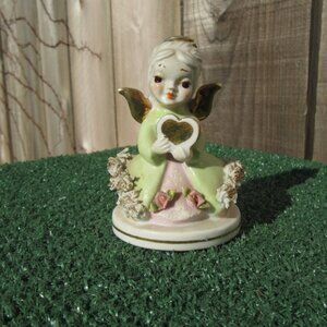 Vintage Lefton China Hand Painted 808-C Angel Holding Heart Figurine JAPAN